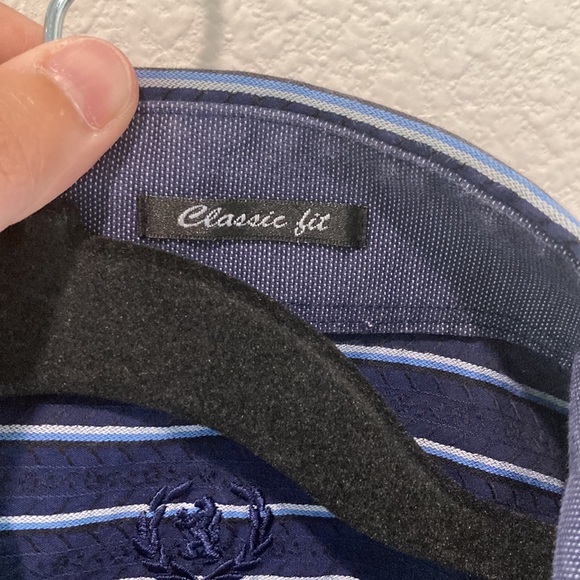 BUGATCHI Classic Fit Blue Stripe Button Down Dress Shirt - Picture 5 of 5